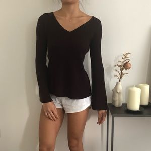 Uniqlo Plum Wool Batwing V-Neck Knit Sweater